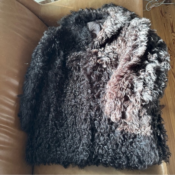 Vintage chocolate brown fur shearling curly lamb leather penny lane coat jacket - Picture 10 of 16